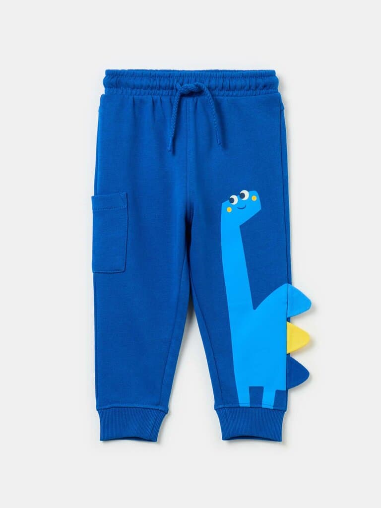 FAGOTTINO Royal Blue Joggers with dinosaurs print and application