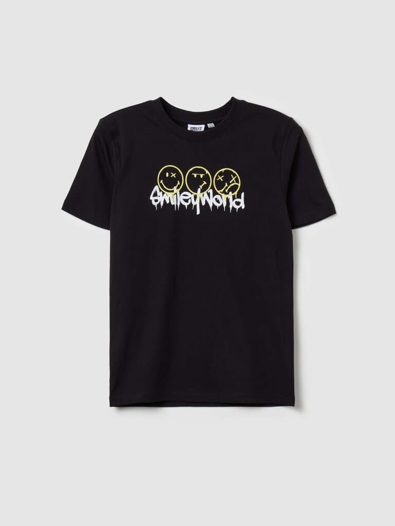 SMILEY Black Cotton T-shirt with SMILEYWORLD® print