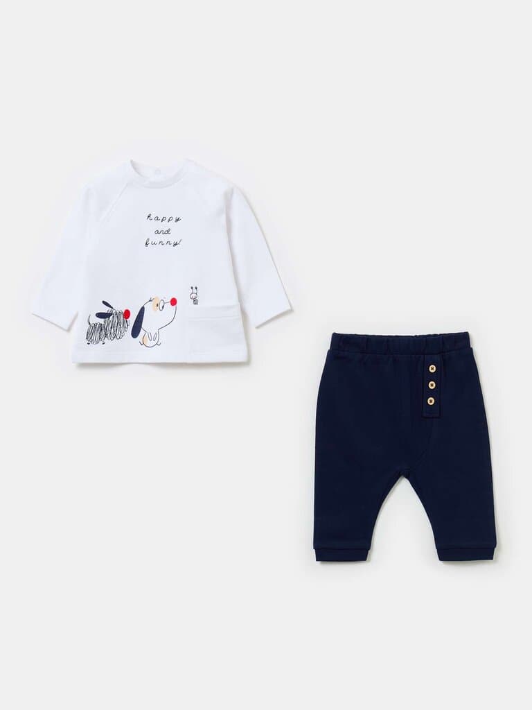 FAGOTTINO Blue/White Organic cotton jogging set with puppies print