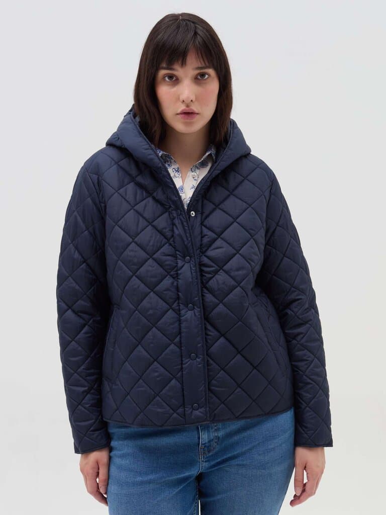 MYA Navy Blue Curvy down jacket with diamond quilting