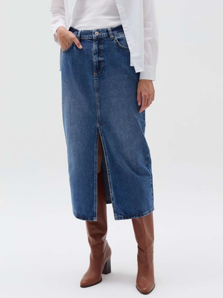 OVS Medium Wash Midi pencil skirt in denim