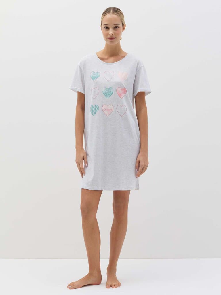 OVS Light Grey Marl Short nightdress with hearts print