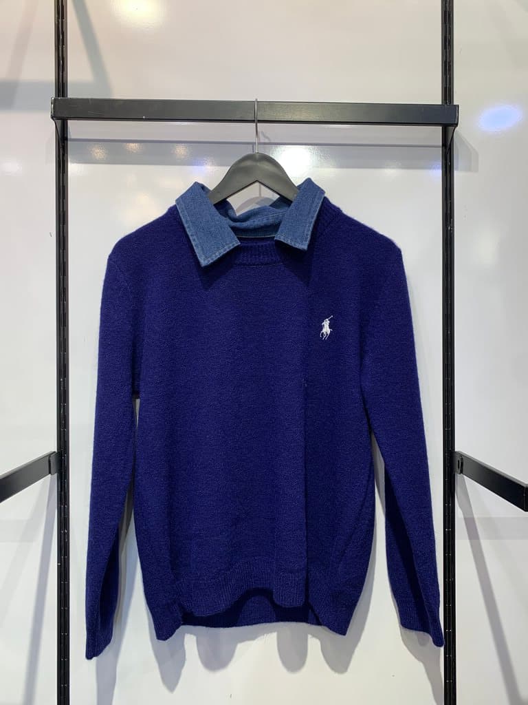 Women's Polo Wool Blouse - Navy Blue