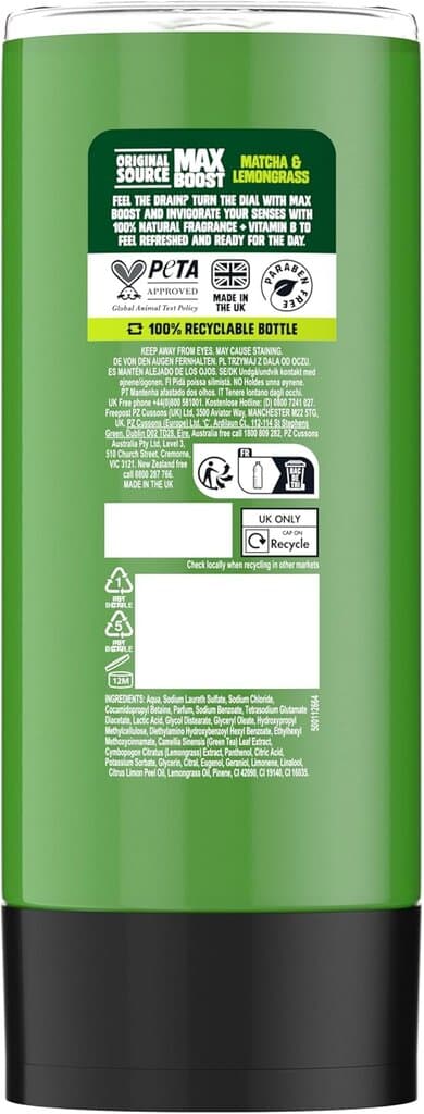 Original Source Max Boost Matcha and Lemongrass Shower Gel - 400ml 3