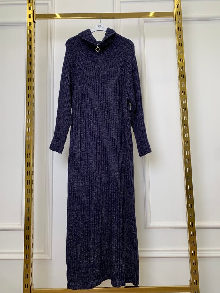 Strada Women's Wool Long Dress - Navy Blue (Free Size)