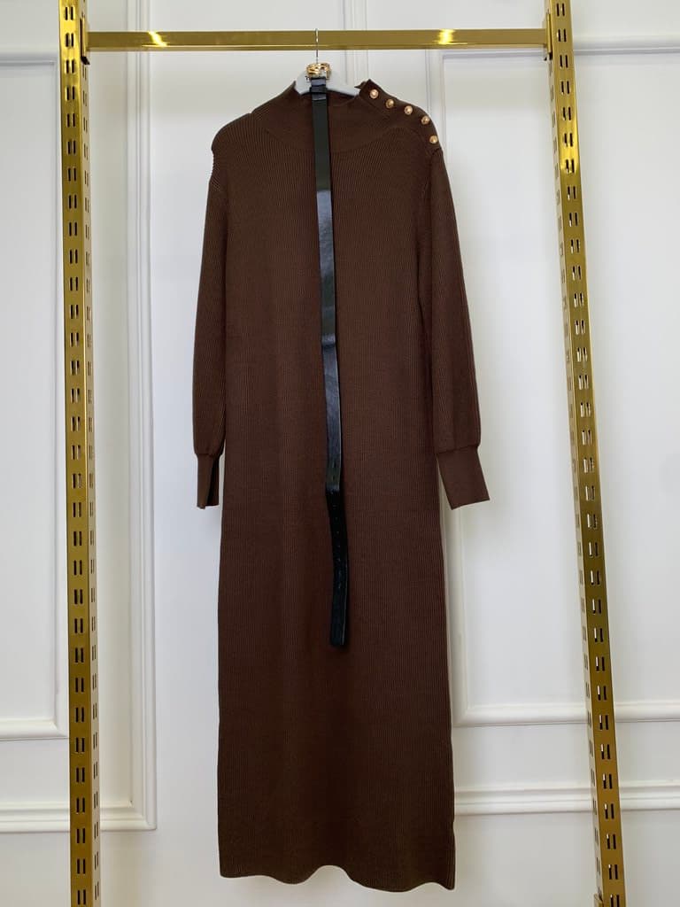 Strada Women's Wool Long Dress - Dark Brown (Free Size)