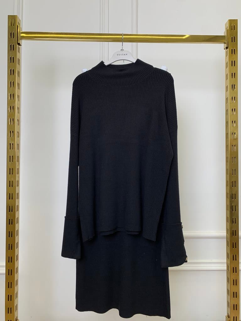 Strada Women's Wool Top and Skirt Set - Black (Free Size)