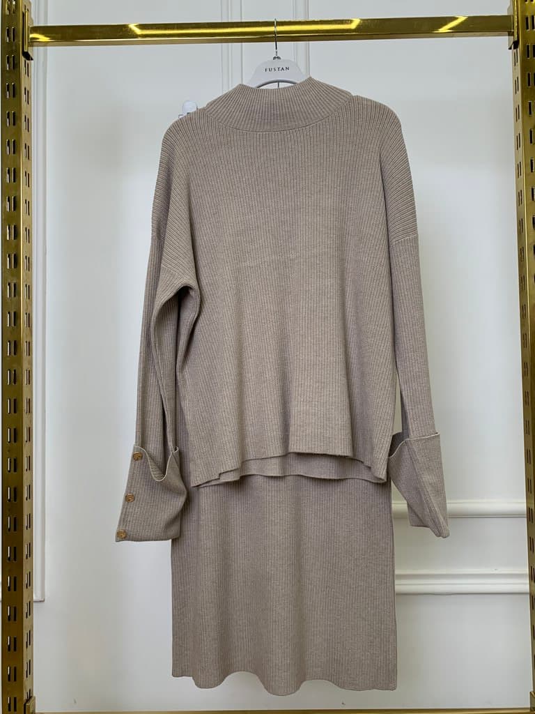 Strada Women's Wool Top and Skirt Set - Brown (Free Size)