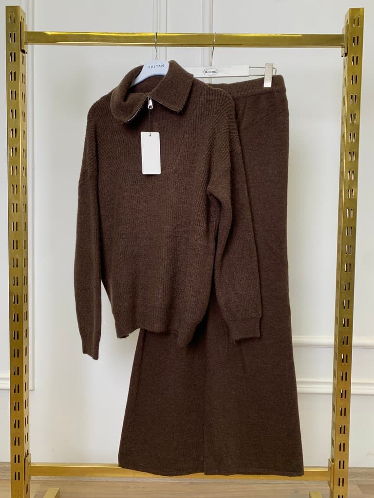 Ailand Women's Wool Blouse & Pants Set - Dark Brown (Free Size)