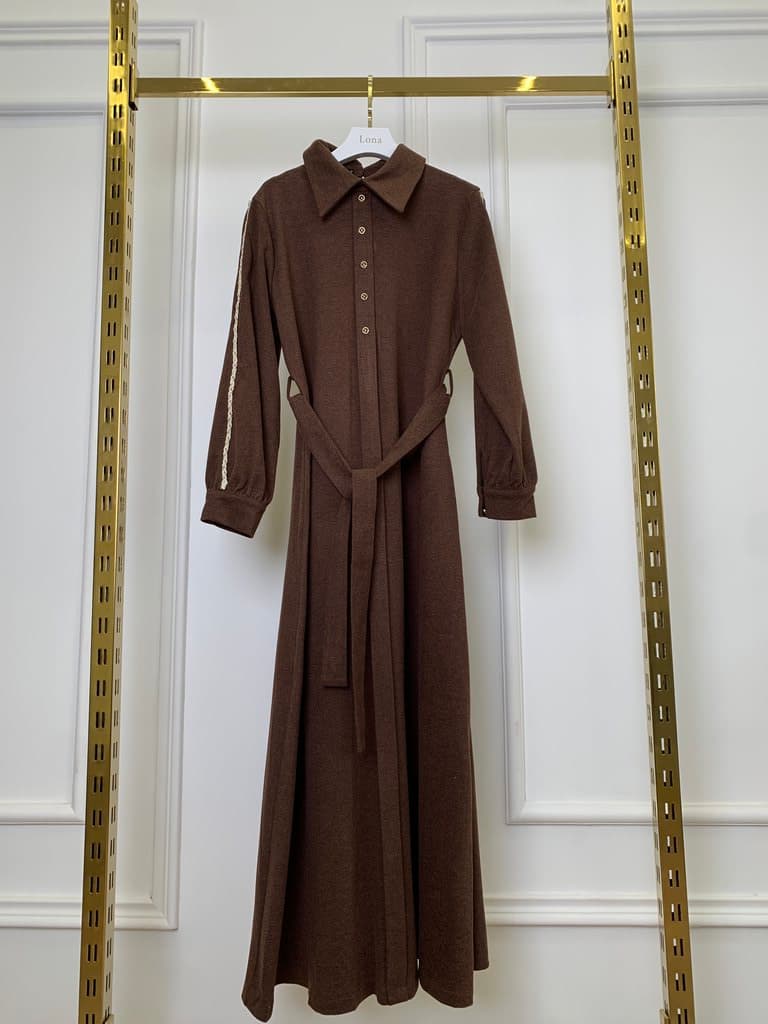 BRLZ FASHION Women's Cotton Long Dress - Dark Brown (S)