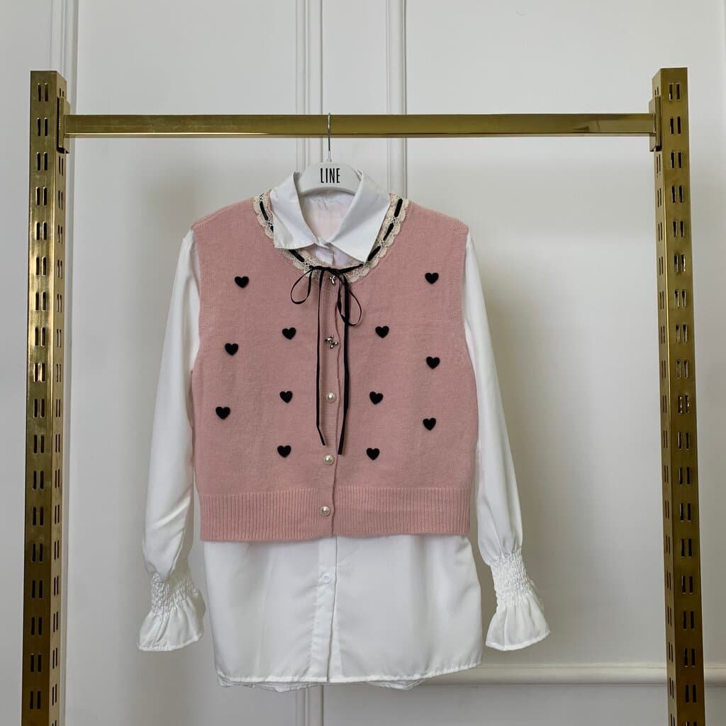 Ailand Women's Wool Shirt & Vest Set - Pink