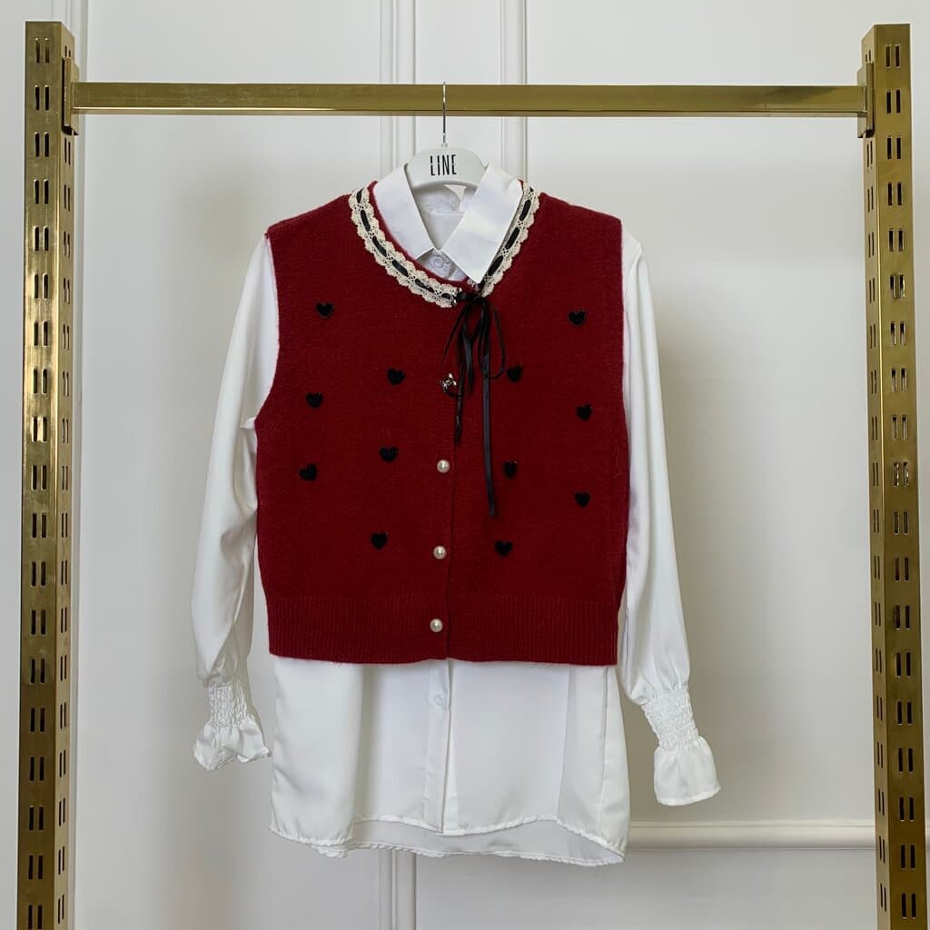 Ailand Women's Wool Shirt & Vest Set - Dark Red