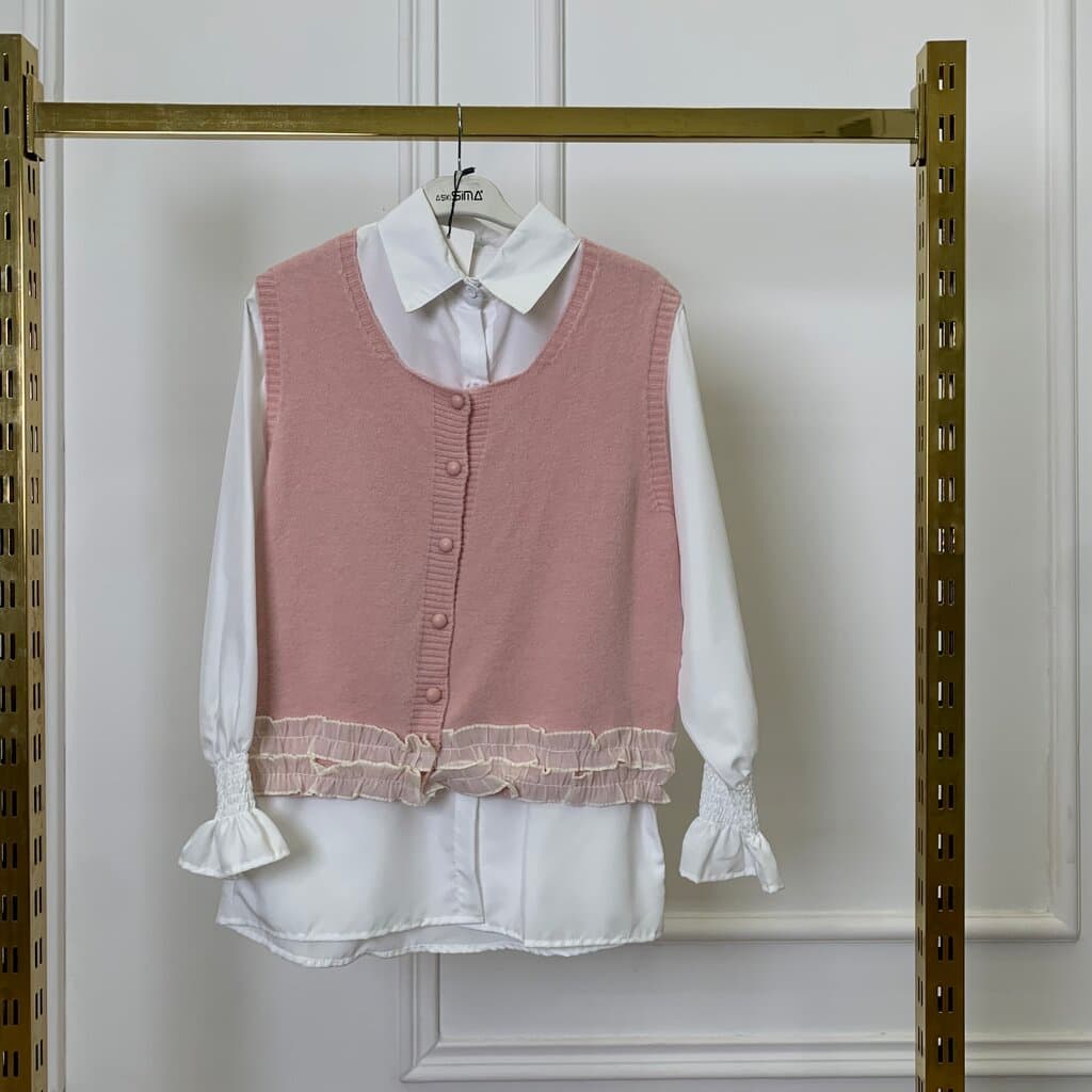 Ailand Women's Wool Shirt & Vest Set - Pink