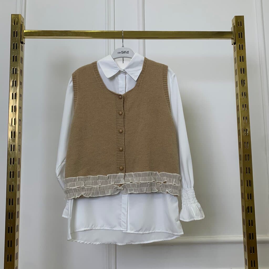 Ailand Women's Wool Shirt & Vest Set - Brown