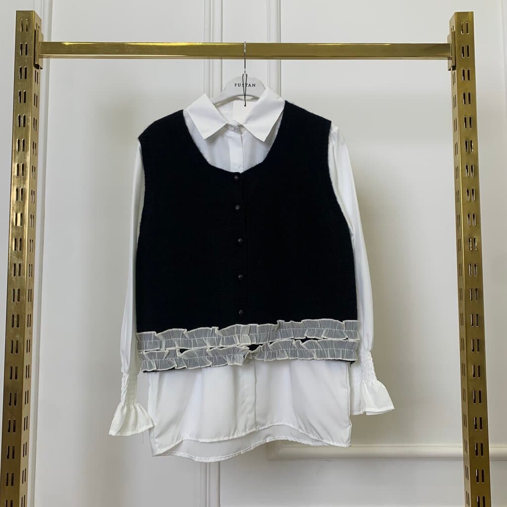 Ailand Women's Wool Shirt & Vest Set - Black