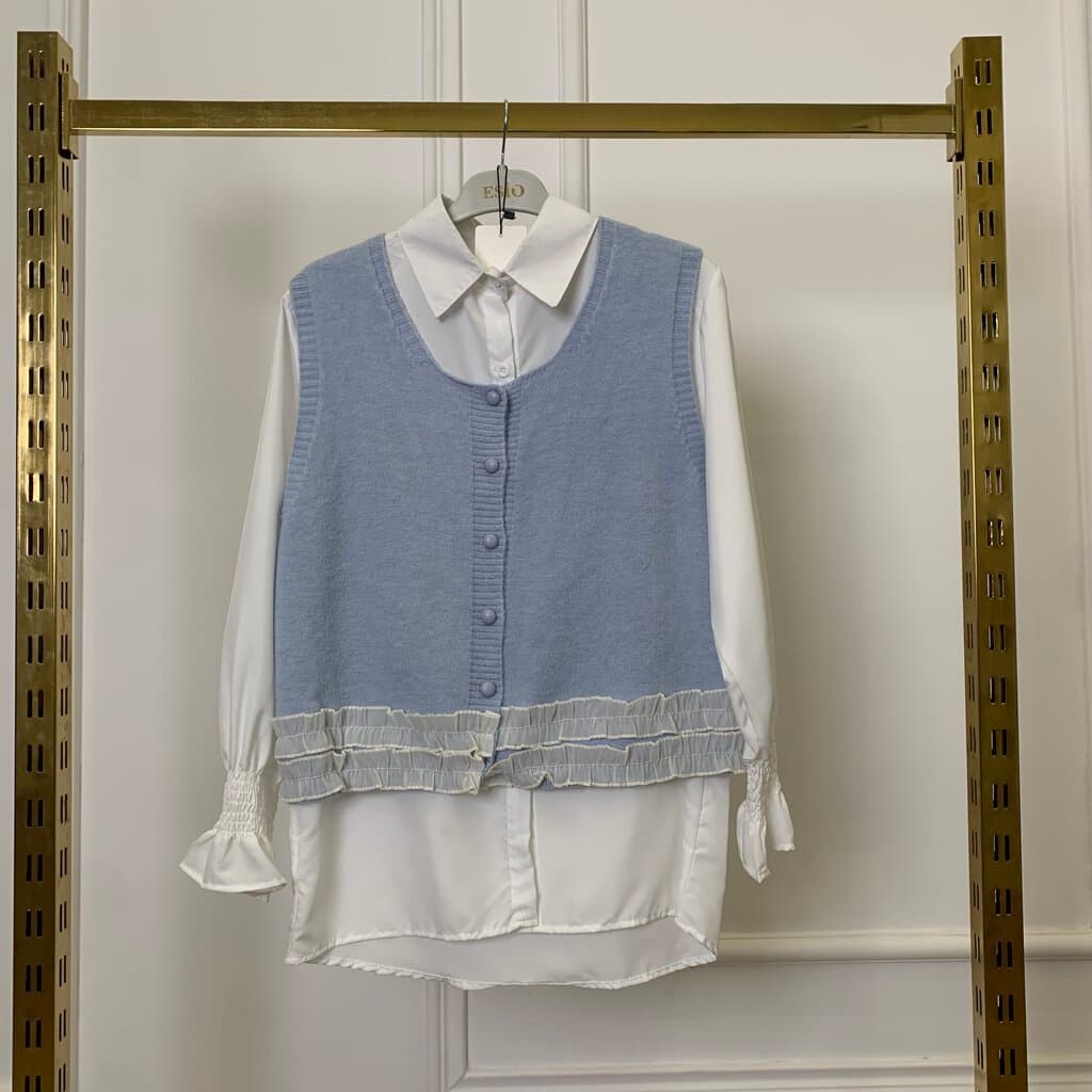 Ailand Women's Wool Shirt & Vest Set - Light Blue