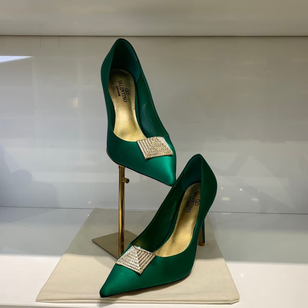 Valentino Women's Satin High Heels - Master Quality - Green (41)