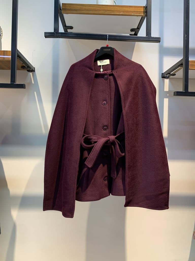 Nihan Women's Short Cashmere Coat - Dark Red (2)