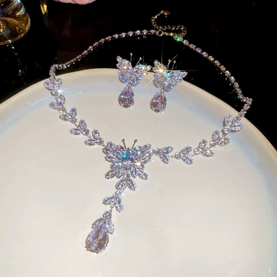 Fairytale Silver Butterfly Crystal Set