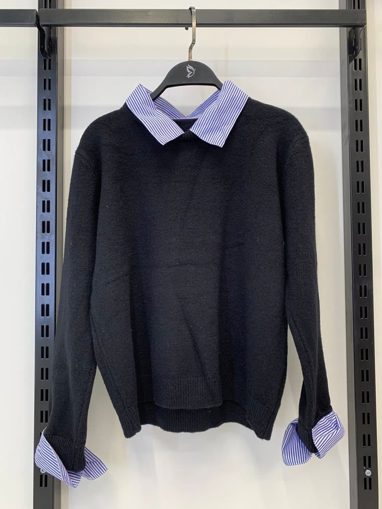 Women's Wool Blouse - Navy Blue