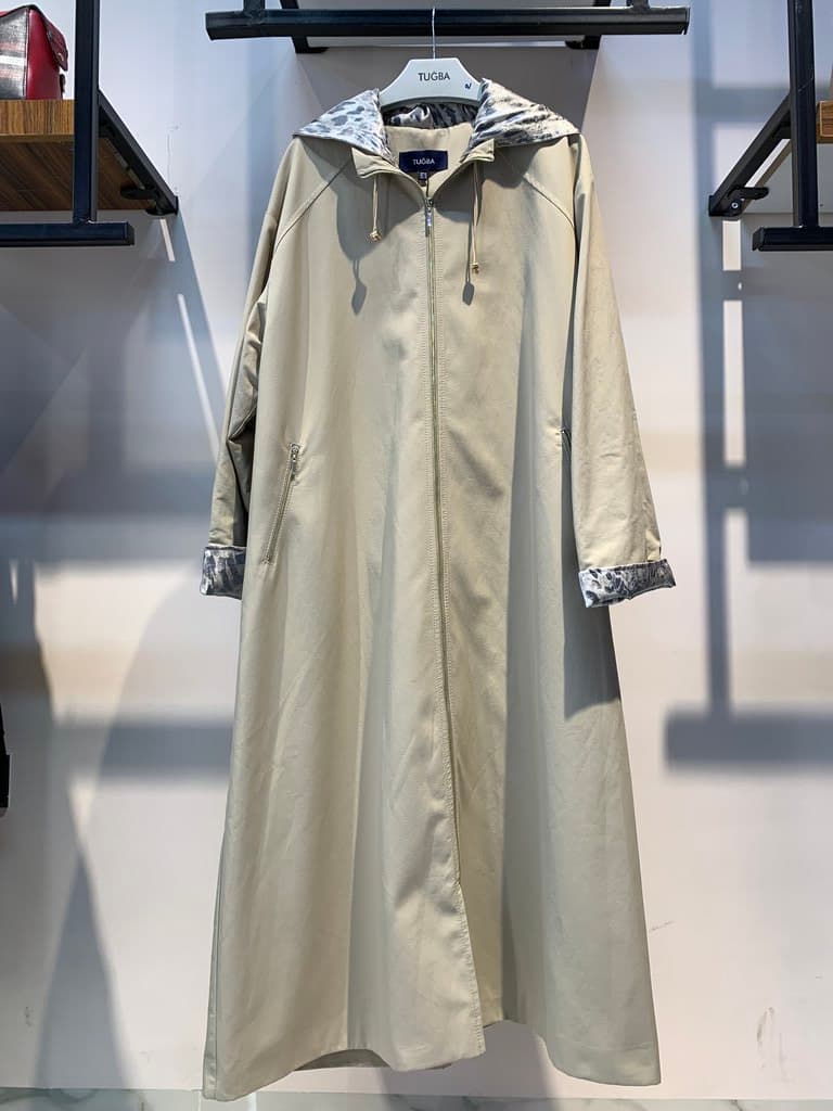 Tuğba Women's Long Cotton Coat - Beige (38)