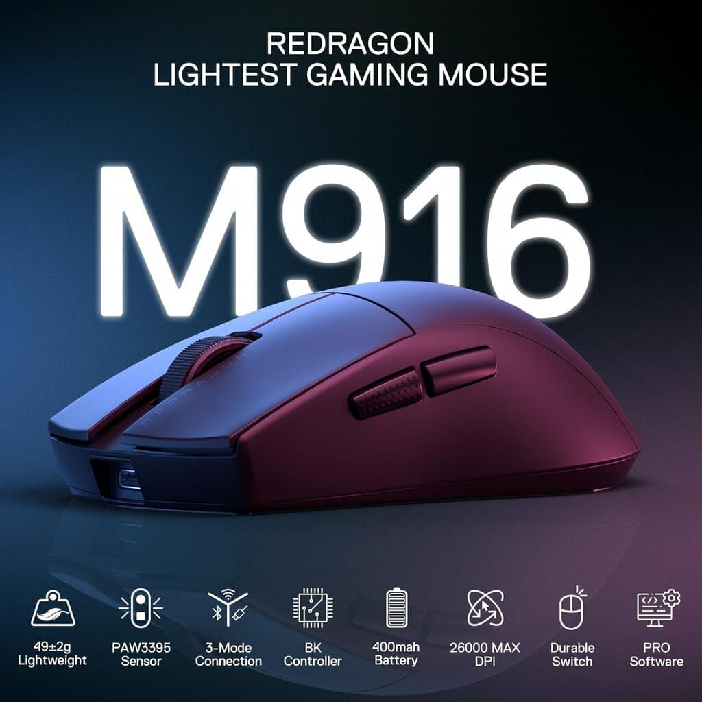 Redragon Wireless Gaming Mouse - M916 Pro (Black) 7
