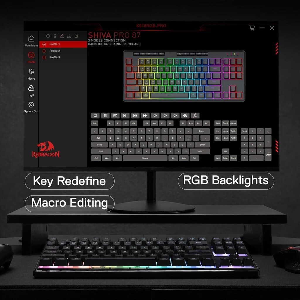 Redragon TKL Wireless Membrane Gaming Keyboard PRO Shiva - K516 (Black) 7