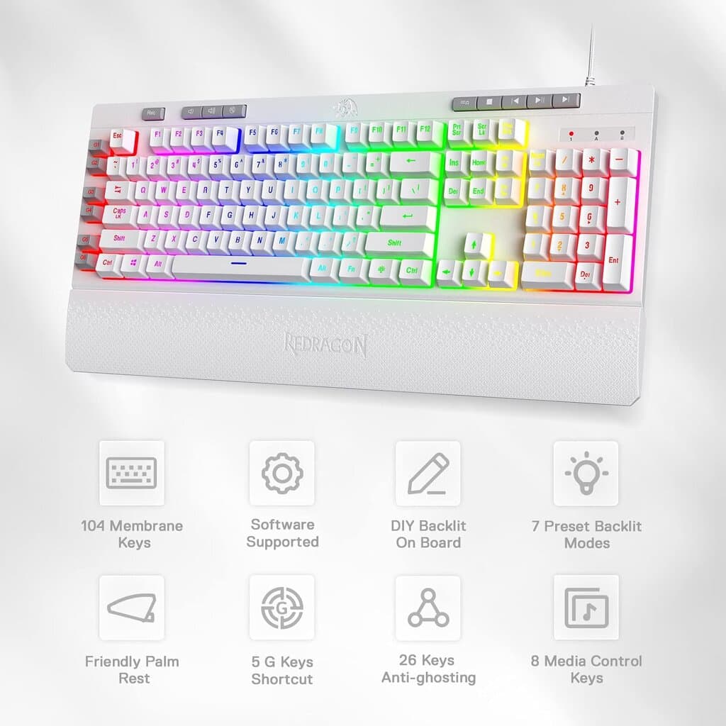 Redragon Wired Keyboard - K512 (White) 2