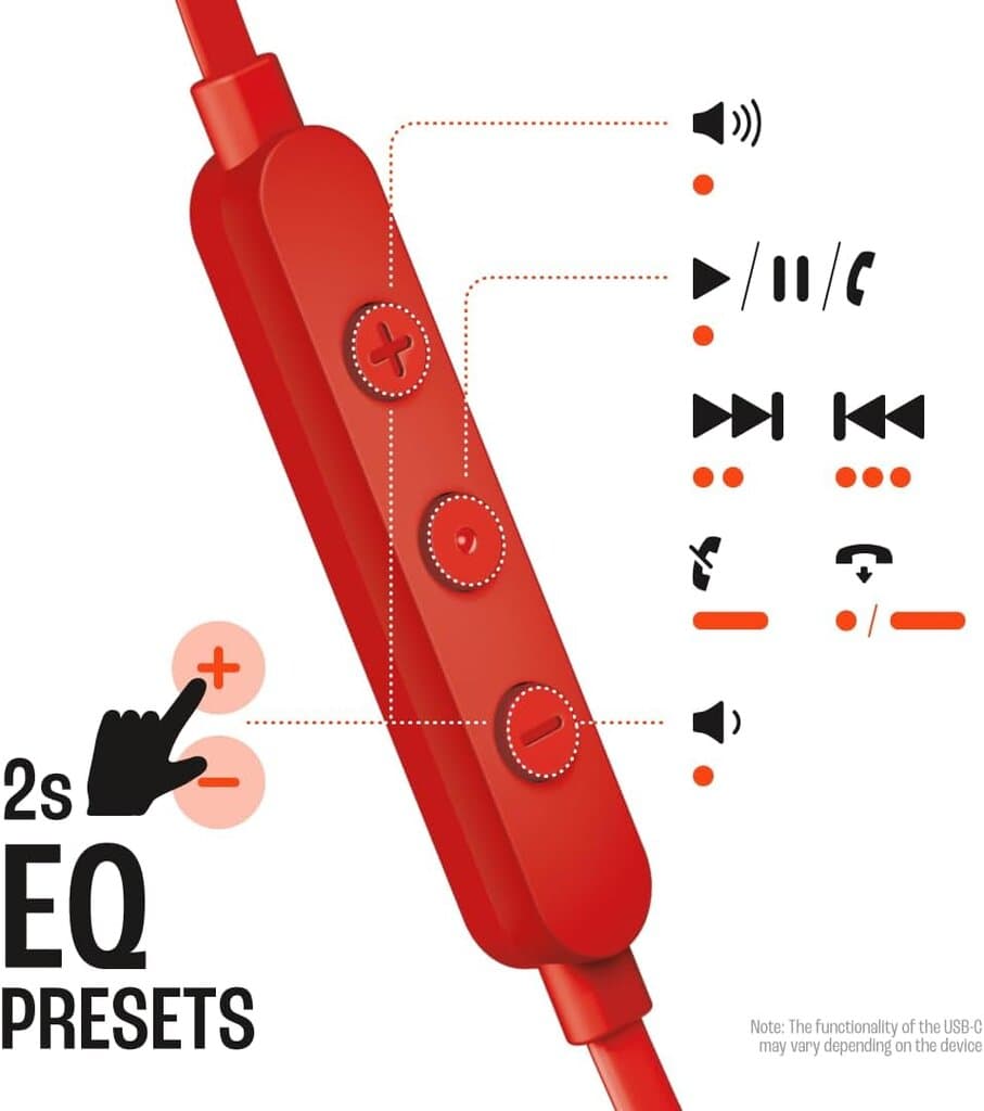 JBL Tune 305C USB-C Wired Earphone - JBLT305CRED (Red) — photo 2