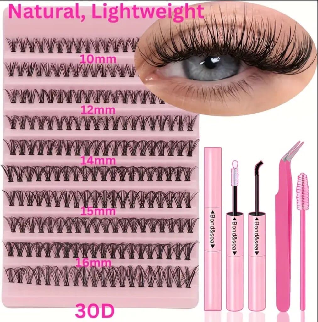 DIY Cluster Lash Extension Kit – Natural Lightweight 30D (Mixed Lengths 10–16mm)