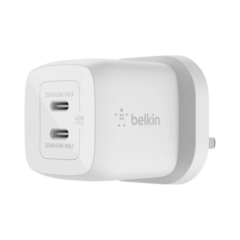 Belkin 45W Dual USB-C GaN Wall Charger with PPS - WCH011myWH (White) 1