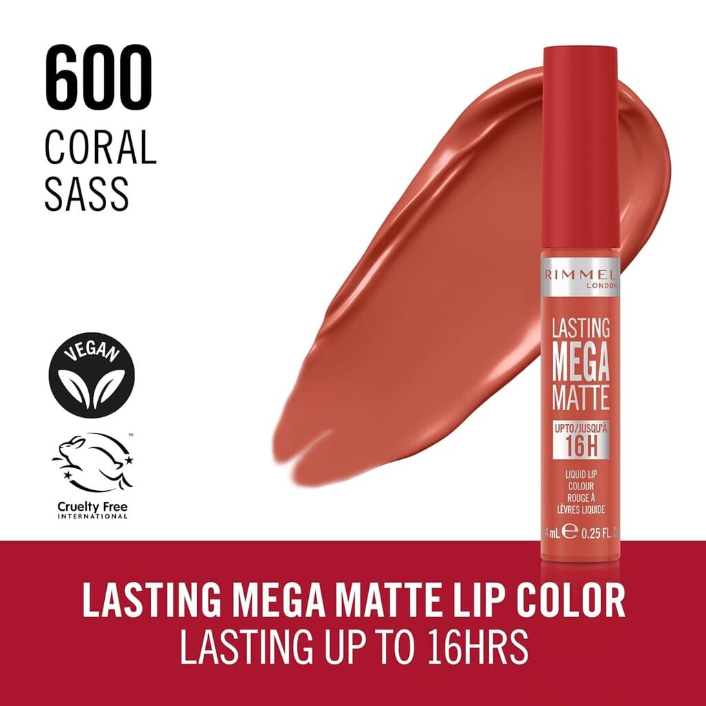 Rimmel London Lasting Mega Matte Liquid Lipstick (600 Coral Sass) 2