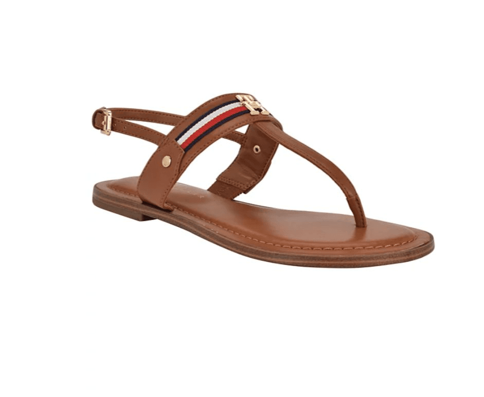 Tommy Hilfiger Women's Gabry Signature Stripe T-Strap Flat Sandals/8.5M