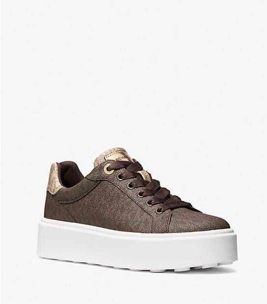 Michael Kors Romey Metallic Two-Tone Signature Logo Platform Sneaker/7m