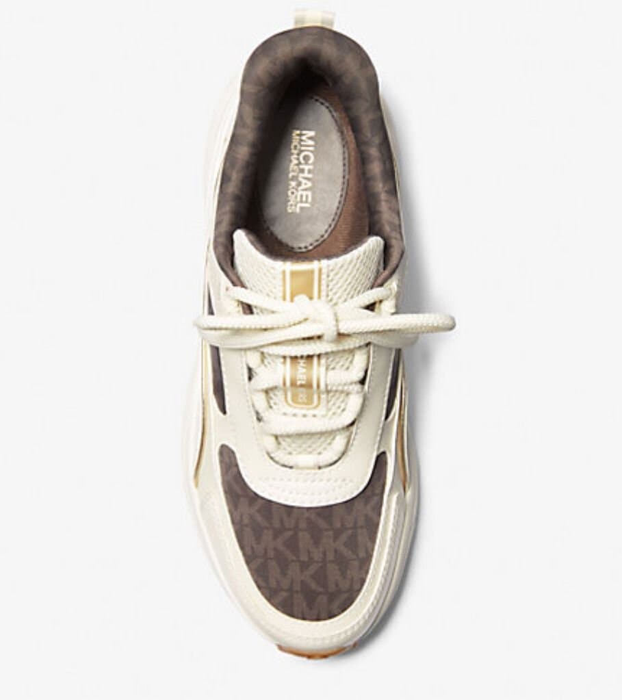 michael kors Katrina Signature Logo and Metallic Lizard Embossed Trainer/7.5M