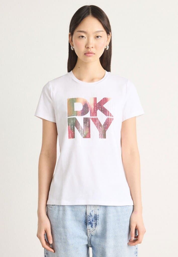 DKNY NEW YORK STACKED ANIMAL PRINT FLOCKING LOGO T-shirt /M 2