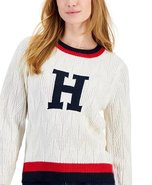 Tommy Hilfiger Women's Chevron-Stitch Logo Sweater/XL