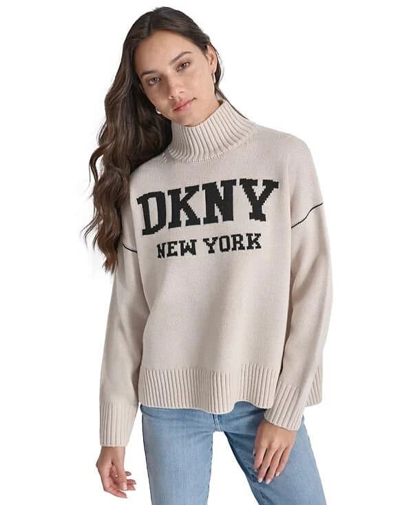 DKNY Jeans Women's Intarsia Logo Turtleneck Sweater/L