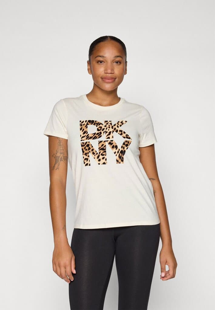 DKNY NEW YORK STACKED ANIMAL PRINT FLOCKING LOGO T-shirt /S 2
