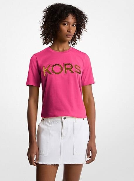 Michael Kors  women Pink Solid Round T-Shirts/L