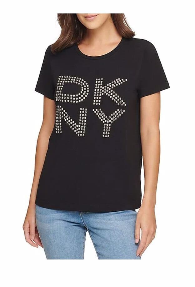 DKNY Cotton-Blend Knit Jersey Stud Logo Short Sleeve T-Shirt