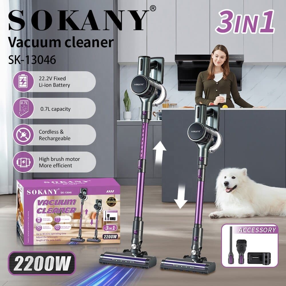 SOKANY Cordless Vacuum Cleaner 2200W - SK-13046 (Purple/Black) 2