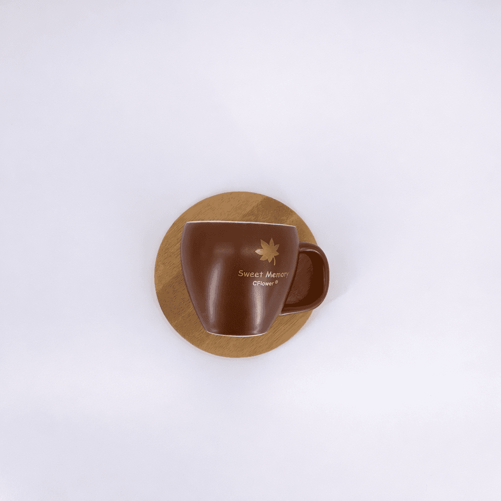 Coffee Mug with Wood Coaster - Brown (S) 2