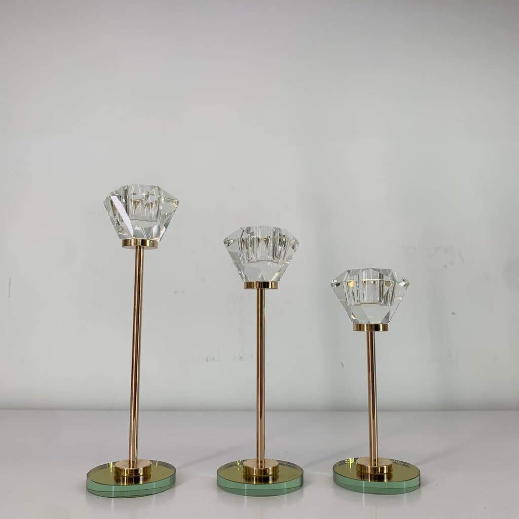 Crystal Candle Holder Set - Gold (3 Piece)