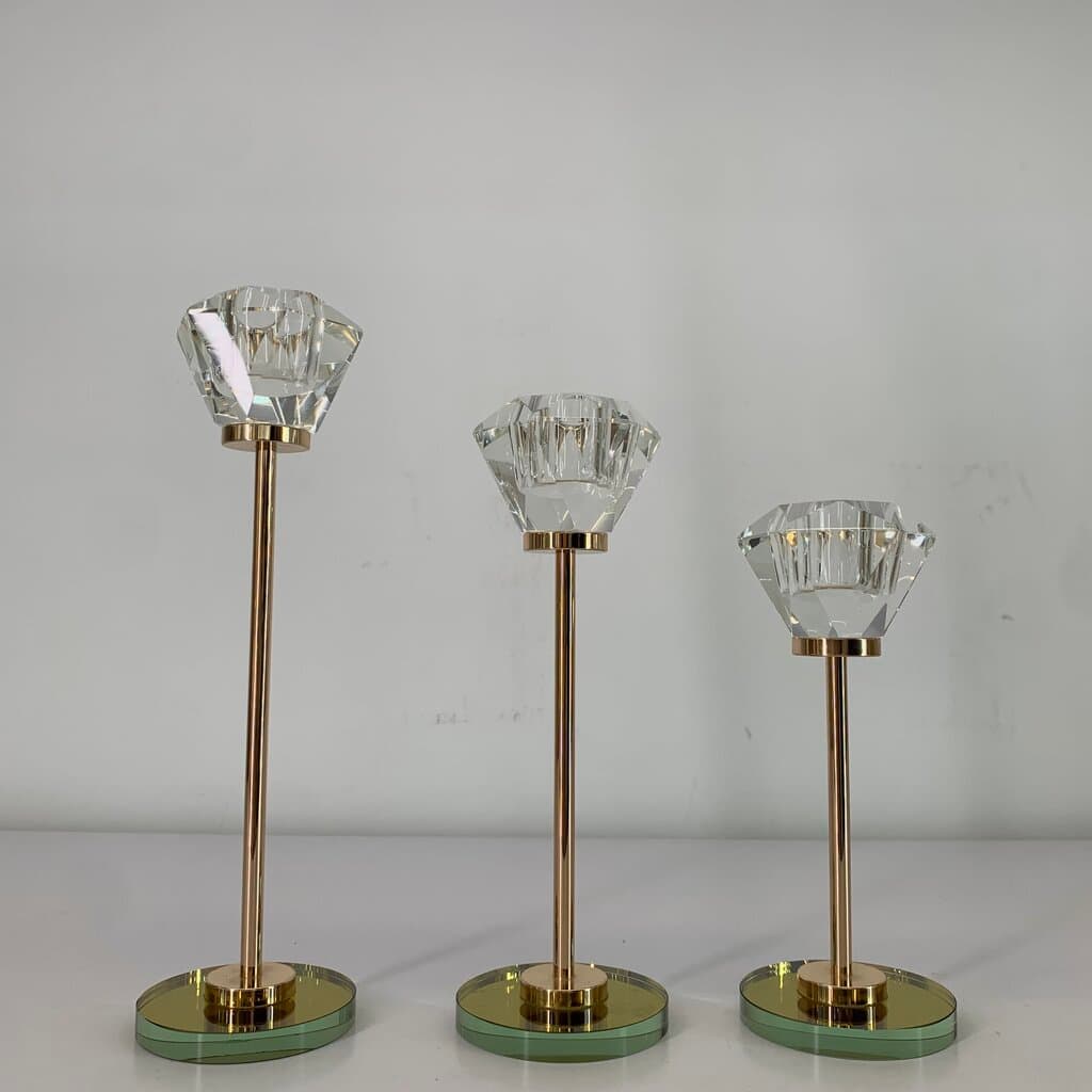 Crystal Candle Holder Set - Gold (3 Piece) 2