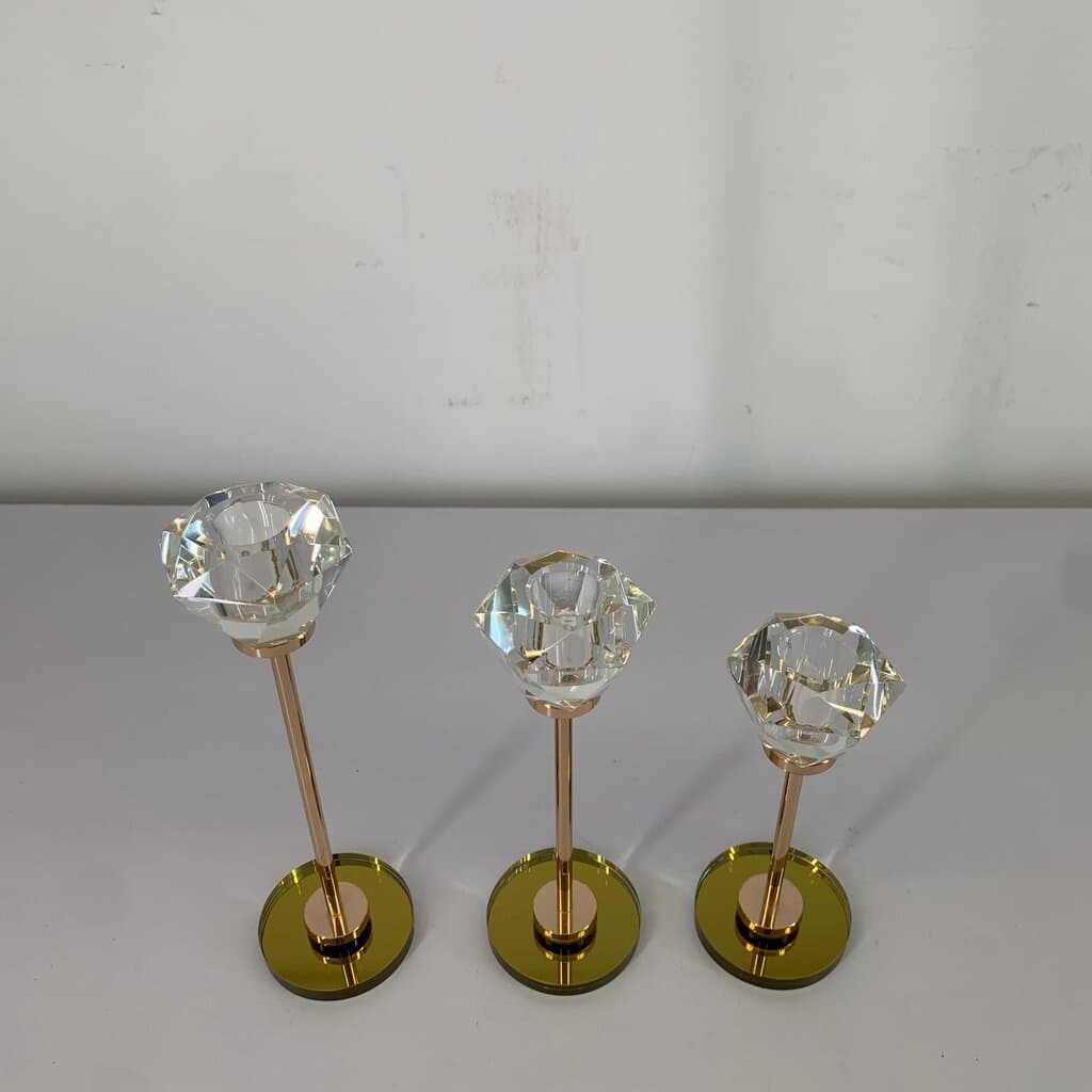 Crystal Candle Holder Set - Gold (3 Piece) 3