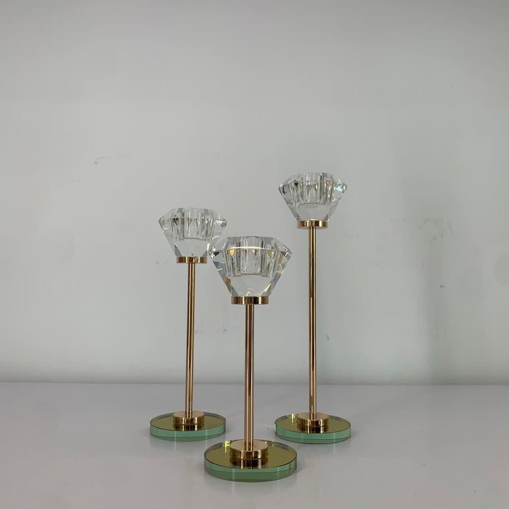 Crystal Candle Holder Set - Gold (3 Piece) 4