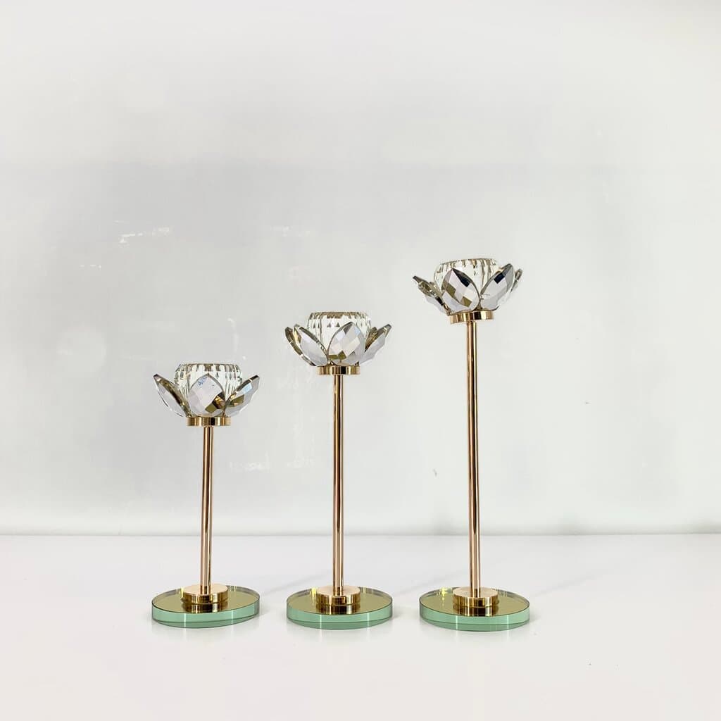 Crystal Candle Holder Set - Gold (3 Piece)