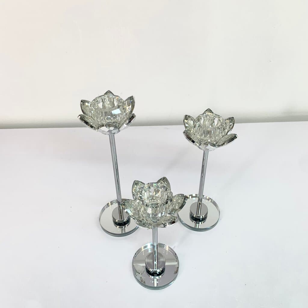 Crystal Candle Holder Set - Silver (3 Piece) 2