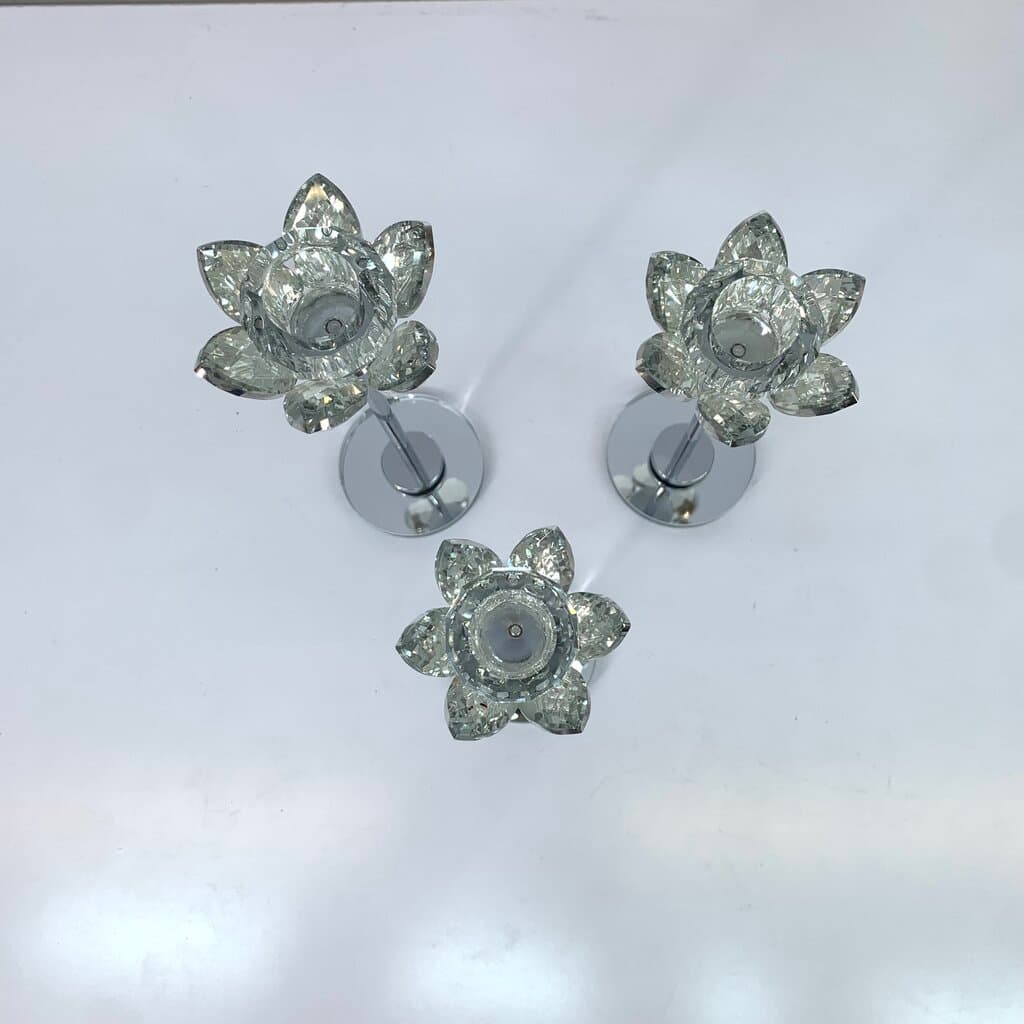 Crystal Candle Holder Set - Silver (3 Piece) 3